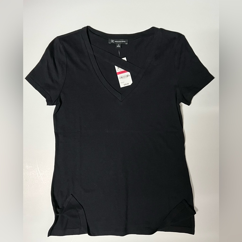 INC International Concepts Women’s Black Tee Top Size Extra Small NWT